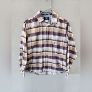 Boys Plaid Button-Up Shirt - Beige & Burgundy